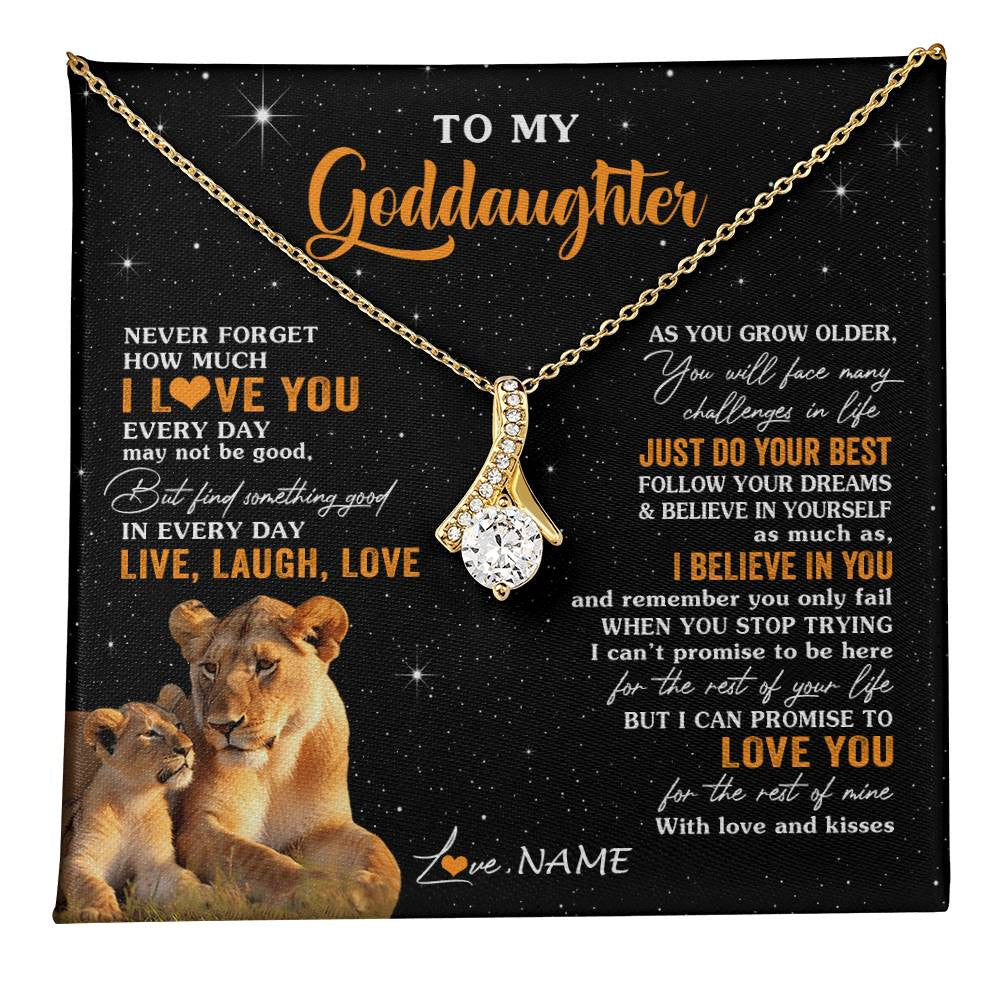 Alluring Beauty Necklace 18K Yellow Gold Finish | 1 | Personalized To My Goddaughter Necklace From Aunt Live Laugh Love Lion Goddaughter Birthday Positive Graduation Christmas Customized Gift Box Message Card | teecentury