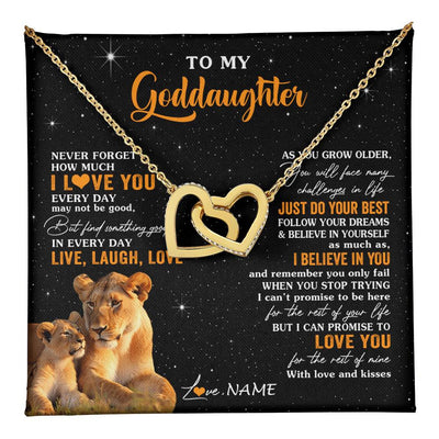 Interlocking Hearts Necklace 18K Yellow Gold Finish | 1 | Personalized To My Goddaughter Necklace From Aunt Live Laugh Love Lion Goddaughter Birthday Positive Graduation Christmas Customized Gift Box Message Card | teecentury