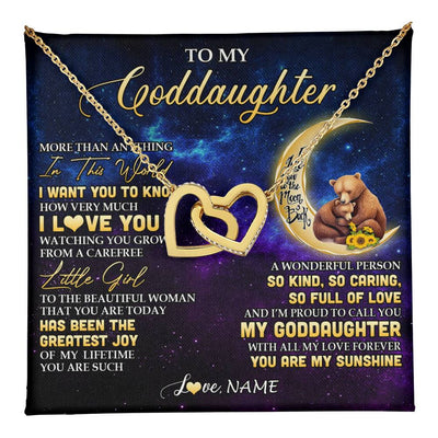 Interlocking Hearts Necklace 18K Yellow Gold Finish | 1 | Personalized To My Goddaughter Necklace From Aunt Positive Energy Encourage Brave Little Bear Goddaughter Birthday Christmas Customized Gift Box Message Card | teecentury