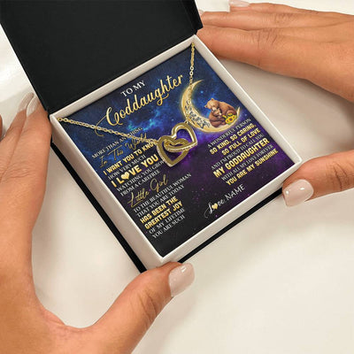 Interlocking Hearts Necklace 18K Yellow Gold Finish | 2 | Personalized To My Goddaughter Necklace From Aunt Positive Energy Encourage Brave Little Bear Goddaughter Birthday Christmas Customized Gift Box Message Card | teecentury