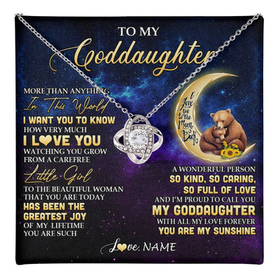 Love Knot Necklace 14K White Gold Finish | 1 | Personalized To My Goddaughter Necklace From Aunt Positive Energy Encourage Brave Little Bear Goddaughter Birthday Christmas Customized Gift Box Message Card | teecentury