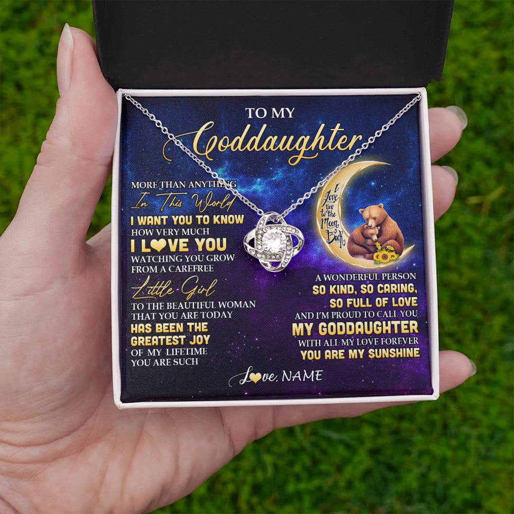 Love Knot Necklace 14K White Gold Finish | 2 | Personalized To My Goddaughter Necklace From Aunt Positive Energy Encourage Brave Little Bear Goddaughter Birthday Christmas Customized Gift Box Message Card | teecentury