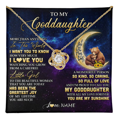 Love Knot Necklace 18K Yellow Gold Finish | 1 | Personalized To My Goddaughter Necklace From Aunt Positive Energy Encourage Brave Little Bear Goddaughter Birthday Christmas Customized Gift Box Message Card | teecentury