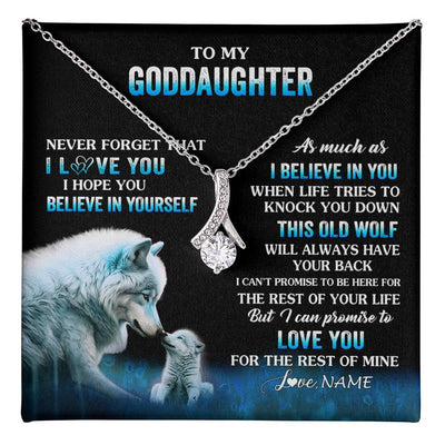 Alluring Beauty Necklace 14K White Gold Finish | 1 | Personalized To My Goddaughter Necklace From Aunt This Old Wolf Love Goddaughter Birthday Gifts Jewelry Graduation Christmas Customized Gift Box Message Card | teecentury