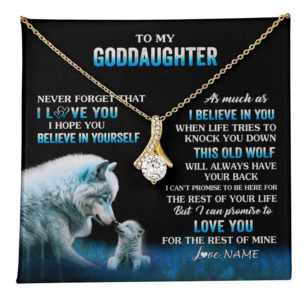 Alluring Beauty Necklace 18K Yellow Gold Finish | 1 | Personalized To My Goddaughter Necklace From Aunt This Old Wolf Love Goddaughter Birthday Gifts Jewelry Graduation Christmas Customized Gift Box Message Card | teecentury