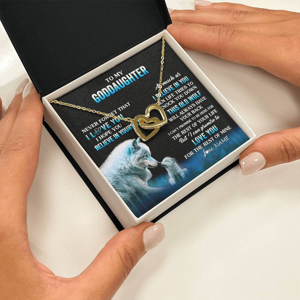 Interlocking Hearts Necklace 18K Yellow Gold Finish | 2 | Personalized To My Goddaughter Necklace From Aunt This Old Wolf Love Goddaughter Birthday Gifts Jewelry Graduation Christmas Customized Gift Box Message Card | teecentury