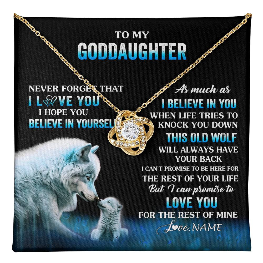 Love Knot Necklace 18K Yellow Gold Finish | 1 | Personalized To My Goddaughter Necklace From Aunt This Old Wolf Love Goddaughter Birthday Gifts Jewelry Graduation Christmas Customized Gift Box Message Card | teecentury