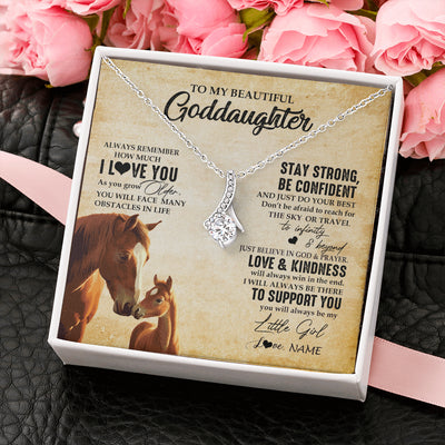 Alluring Beauty Necklace 14K White Gold Finish | 2 | Personalized To My Goddaughter Necklace From Aunt Uncle Always Remember I Love You Horse Goddaughter Birthday Gifts Christmas Customized Gift Box Message Card | teecentury