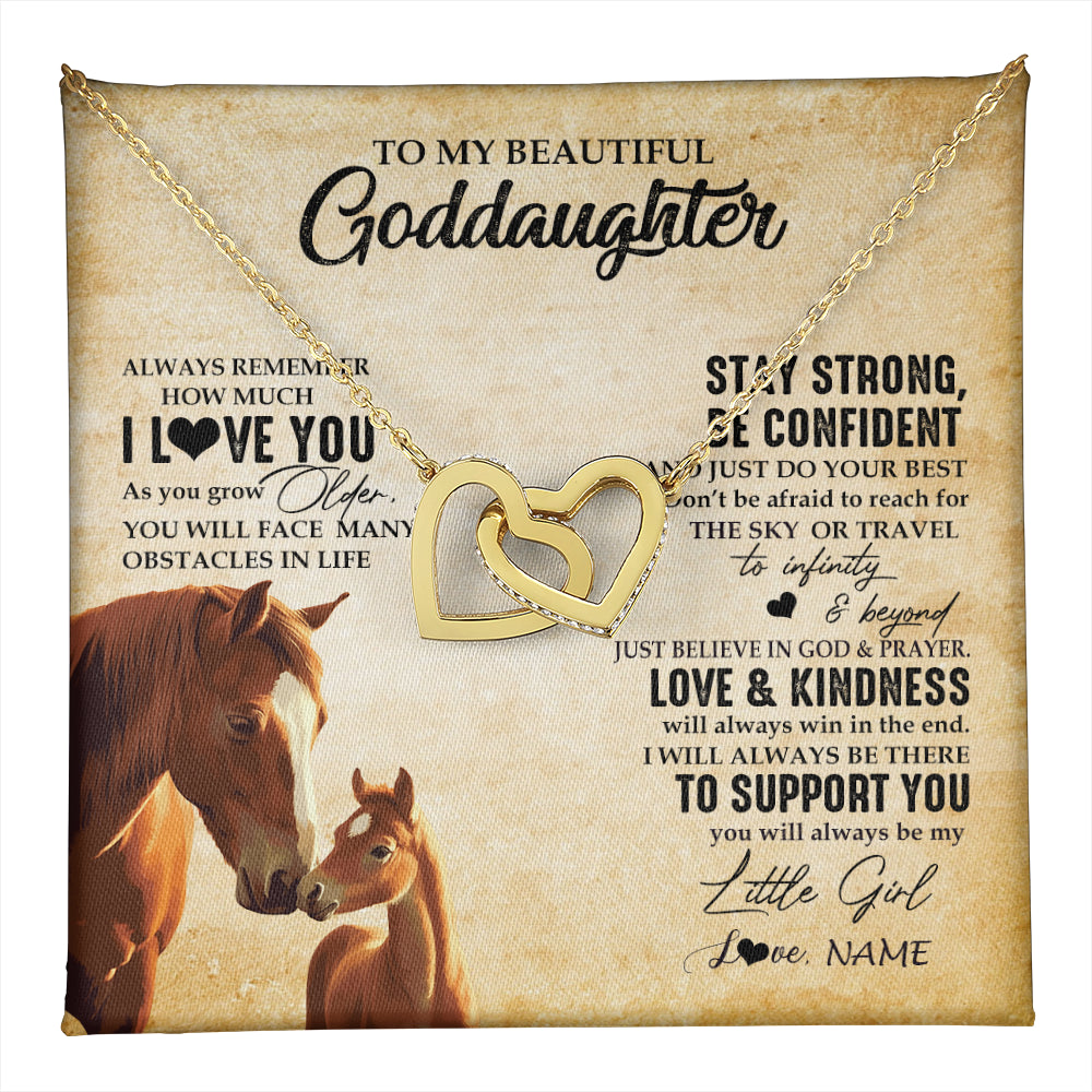 Interlocking Hearts Necklace 18K Yellow Gold Finish | 1 | Personalized To My Goddaughter Necklace From Aunt Uncle Always Remember I Love You Horse Goddaughter Birthday Gifts Christmas Customized Gift Box Message Card | teecentury