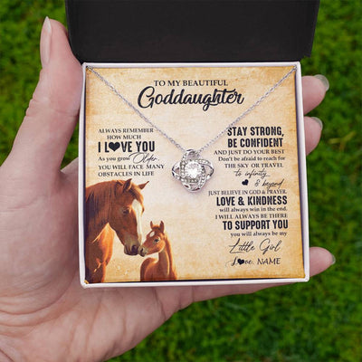 Love Knot Necklace 14K White Gold Finish | 2 | Personalized To My Goddaughter Necklace From Aunt Uncle Always Remember I Love You Horse Goddaughter Birthday Gifts Christmas Customized Gift Box Message Card | teecentury