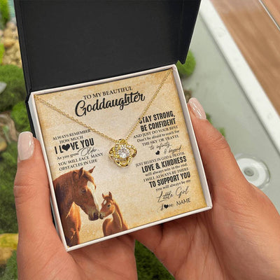 Love Knot Necklace 18K Yellow Gold Finish | 2 | Personalized To My Goddaughter Necklace From Aunt Uncle Always Remember I Love You Horse Goddaughter Birthday Gifts Christmas Customized Gift Box Message Card | teecentury