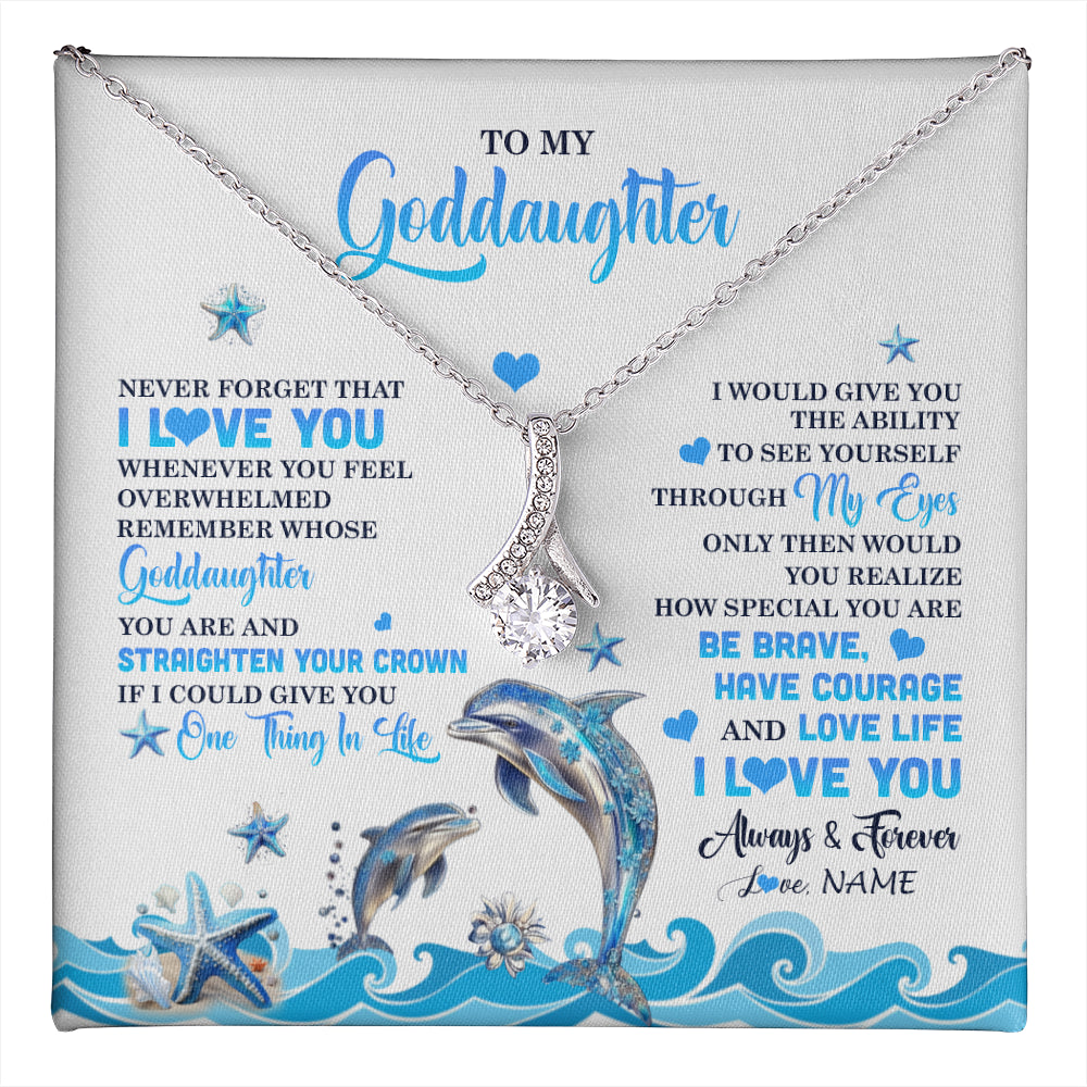 Alluring Beauty Necklace 14K White Gold Finish | 1 | Personalized To My Goddaughter Necklace From Aunt Uncle Dophin Never Forget I Love You Goddaughter Birthday Jewelry Christmas Customized Gift Box Message Card | teecentury