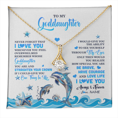 Alluring Beauty Necklace 18K Yellow Gold Finish | 1 | Personalized To My Goddaughter Necklace From Aunt Uncle Dophin Never Forget I Love You Goddaughter Birthday Jewelry Christmas Customized Gift Box Message Card | teecentury
