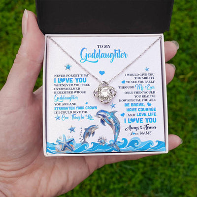 Love Knot Necklace 14K White Gold Finish | 2 | Personalized To My Goddaughter Necklace From Aunt Uncle Dophin Never Forget I Love You Goddaughter Birthday Jewelry Christmas Customized Gift Box Message Card | teecentury