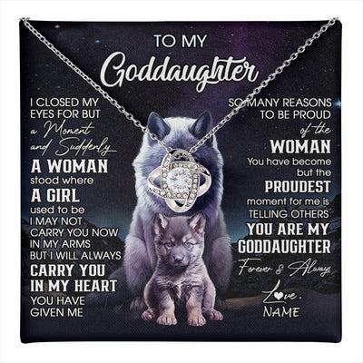 Love Knot Necklace 14K White Gold Finish | 1 | Personalized To My Goddaughter Necklace From Aunt Uncle I Close My Eyes Wolf Goddaughter Birthday Gifts Graduation Christmas Customized Gift Box Message Card | teecentury