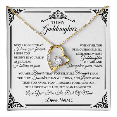 Forever Love Necklace 18K Yellow Gold Finish | 1 | Personalized To My Goddaughter Necklace From Aunt Uncle I Love You Forever Goddaughter Birthday Jewelry Graduation Christmas Customized Gift Box Message Card | teecentury