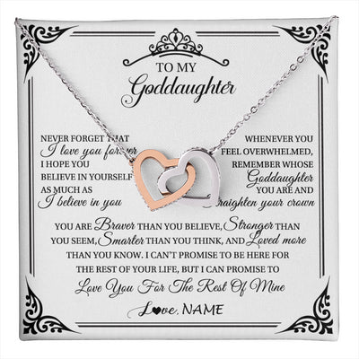 Interlocking Hearts Necklace Stainless Steel & Rose Gold Finish | 1 | Personalized To My Goddaughter Necklace From Aunt Uncle I Love You Forever Goddaughter Birthday Jewelry Graduation Christmas Customized Gift Box Message Card | teecentury