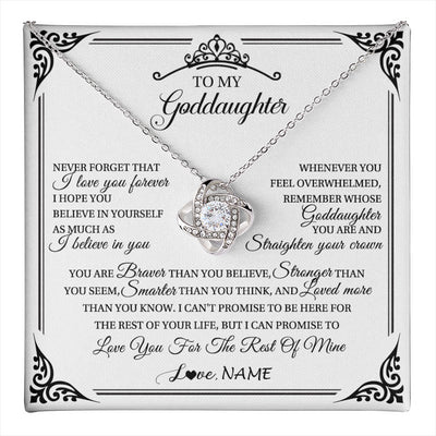 Love Knot Necklace 14K White Gold Finish | 1 | Personalized To My Goddaughter Necklace From Aunt Uncle I Love You Forever Goddaughter Birthday Jewelry Graduation Christmas Customized Gift Box Message Card | teecentury