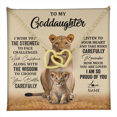 Interlocking Hearts Necklace 18K Yellow Gold Finish | 1 | Personalized To My Goddaughter Necklace From Aunt Uncle I Wish You The Strength Lion Goddaughter Birthday Graduation Christmas Customized Gift Box Message Card | teecentury