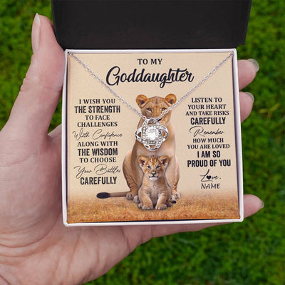 Love Knot Necklace 14K White Gold Finish | 2 | Personalized To My Goddaughter Necklace From Aunt Uncle I Wish You The Strength Lion Goddaughter Birthday Graduation Christmas Customized Gift Box Message Card | teecentury