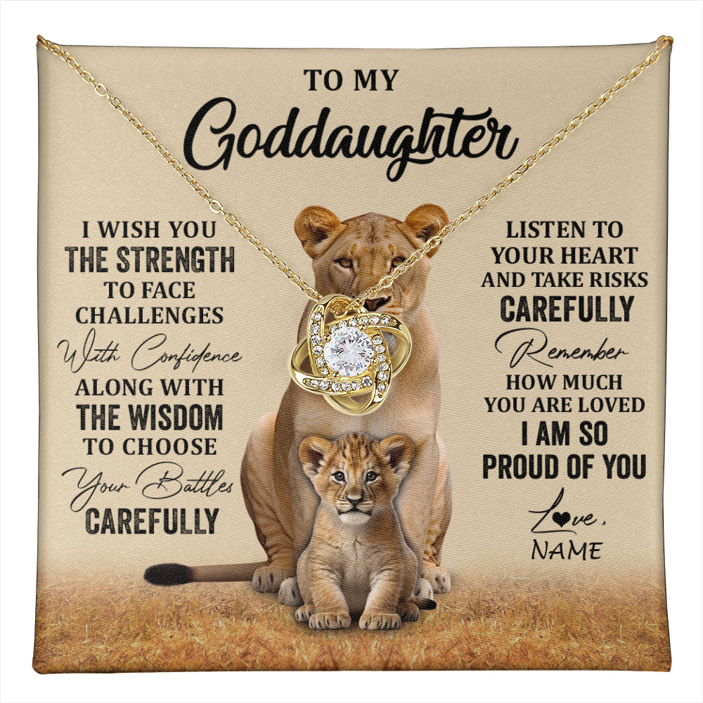 Love Knot Necklace 18K Yellow Gold Finish | 1 | Personalized To My Goddaughter Necklace From Aunt Uncle I Wish You The Strength Lion Goddaughter Birthday Graduation Christmas Customized Gift Box Message Card | teecentury