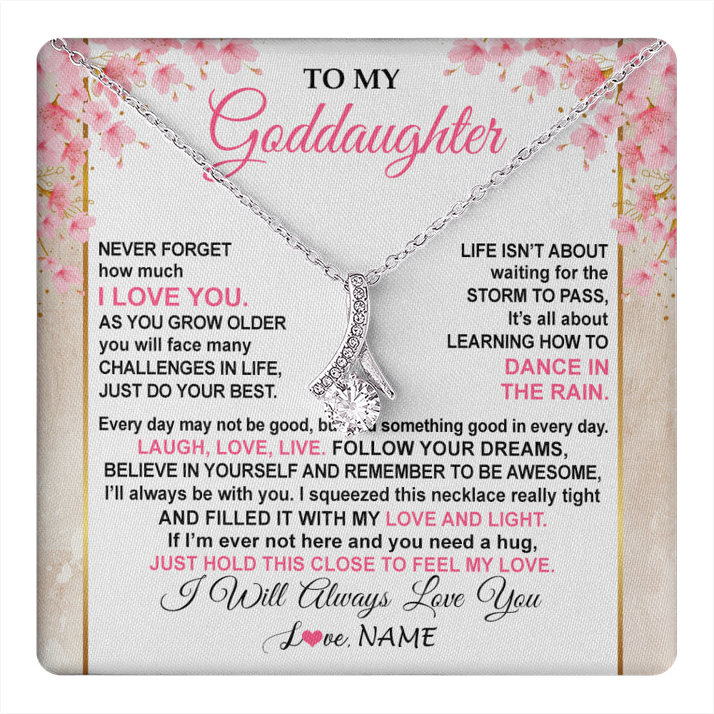 Alluring Beauty Necklace 14K White Gold Finish | 1 | Personalized To My Goddaughter Necklace From Aunt Uncle Inspirational I Love You Goddaughter Birthday Graduation Christmas Customized Gift Box Message Card | teecentury