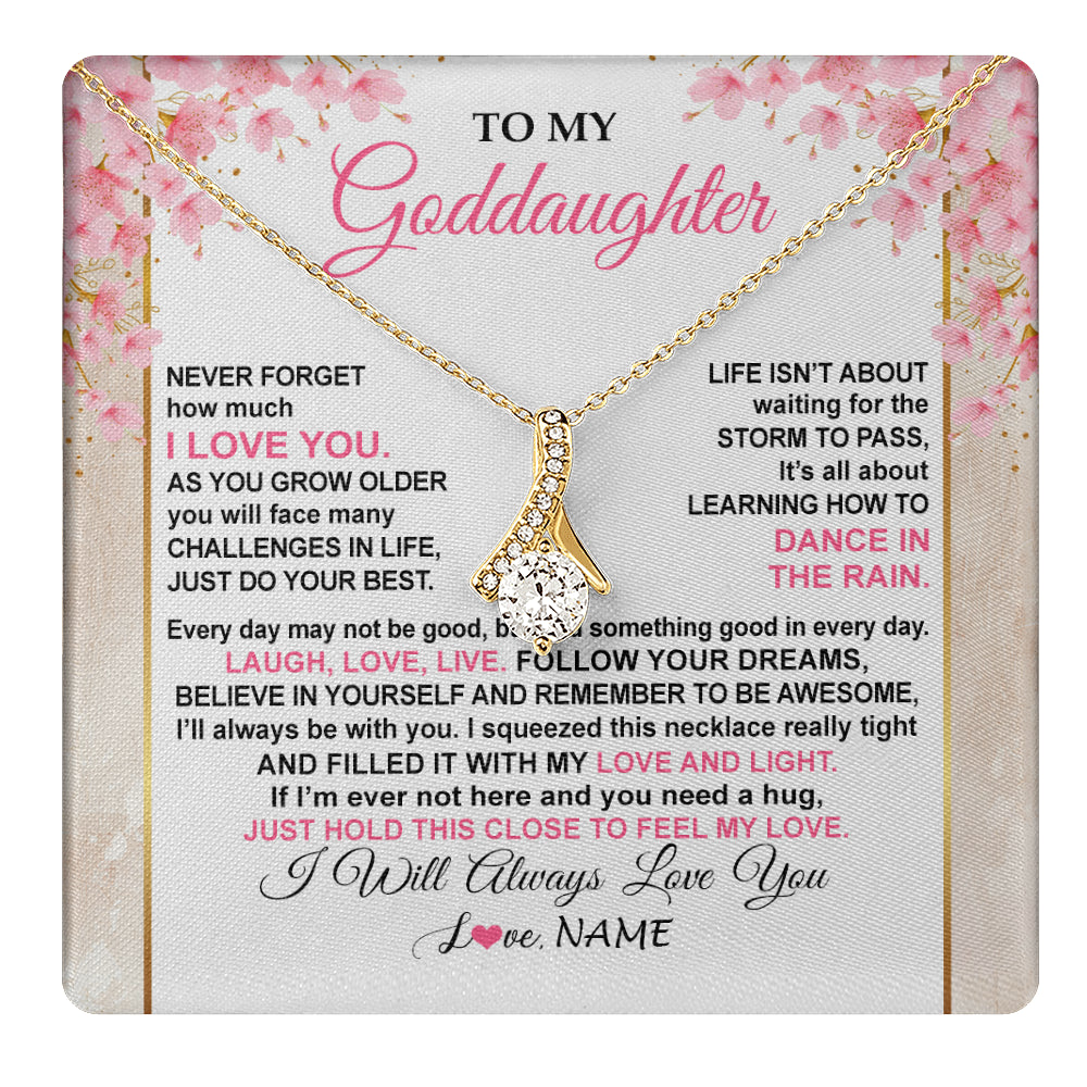 Alluring Beauty Necklace 18K Yellow Gold Finish | 1 | Personalized To My Goddaughter Necklace From Aunt Uncle Inspirational I Love You Goddaughter Birthday Graduation Christmas Customized Gift Box Message Card | teecentury
