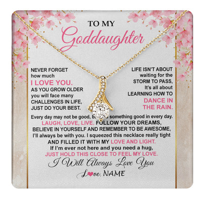 Alluring Beauty Necklace 18K Yellow Gold Finish | 1 | Personalized To My Goddaughter Necklace From Aunt Uncle Inspirational I Love You Goddaughter Birthday Graduation Christmas Customized Gift Box Message Card | teecentury