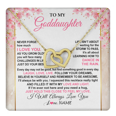 Interlocking Hearts Necklace 18K Yellow Gold Finish | 1 | Personalized To My Goddaughter Necklace From Aunt Uncle Inspirational I Love You Goddaughter Birthday Graduation Christmas Customized Gift Box Message Card | teecentury