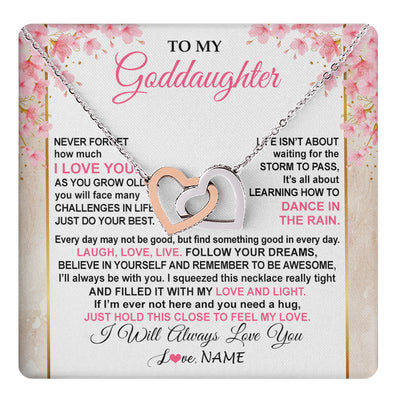 Interlocking Hearts Necklace Stainless Steel & Rose Gold Finish | 1 | Personalized To My Goddaughter Necklace From Aunt Uncle Inspirational I Love You Goddaughter Birthday Graduation Christmas Customized Gift Box Message Card | teecentury