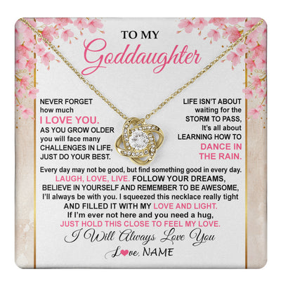 Love Knot Necklace 18K Yellow Gold Finish | 1 | Personalized To My Goddaughter Necklace From Aunt Uncle Inspirational I Love You Goddaughter Birthday Graduation Christmas Customized Gift Box Message Card | teecentury
