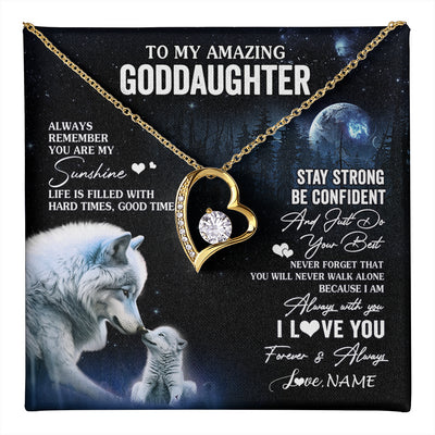 Forever Love Necklace 18K Yellow Gold Finish | 1 | Personalized To My Goddaughter Necklace From Aunt Uncle Moon Wolf Goddaughter Birthday Gifts Jewelry Graduation Christmas Customized Gift Box Message Card | teecentury