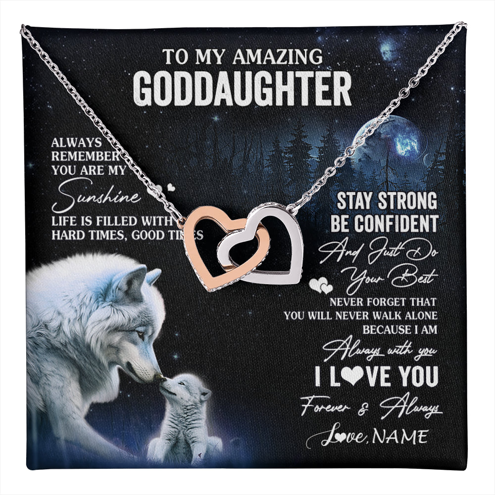 Interlocking Hearts Necklace Stainless Steel & Rose Gold Finish | 1 | Personalized To My Goddaughter Necklace From Aunt Uncle Moon Wolf Goddaughter Birthday Gifts Jewelry Graduation Christmas Customized Gift Box Message Card | teecentury