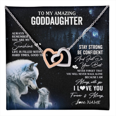 Interlocking Hearts Necklace Stainless Steel & Rose Gold Finish | 1 | Personalized To My Goddaughter Necklace From Aunt Uncle Moon Wolf Goddaughter Birthday Gifts Jewelry Graduation Christmas Customized Gift Box Message Card | teecentury