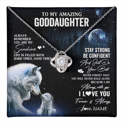 Love Knot Necklace 14K White Gold Finish | 1 | Personalized To My Goddaughter Necklace From Aunt Uncle Moon Wolf Goddaughter Birthday Gifts Jewelry Graduation Christmas Customized Gift Box Message Card | teecentury