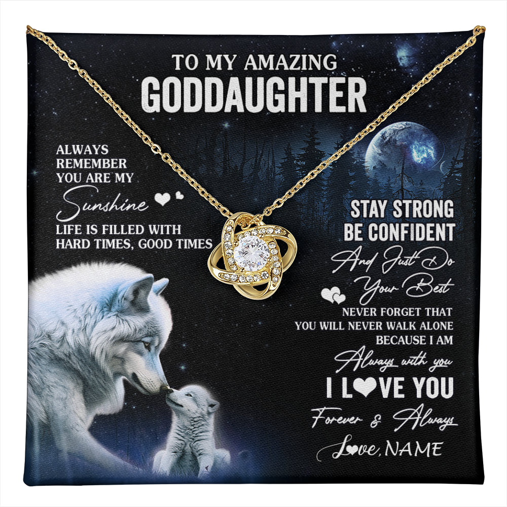 Love Knot Necklace 18K Yellow Gold Finish | 1 | Personalized To My Goddaughter Necklace From Aunt Uncle Moon Wolf Goddaughter Birthday Gifts Jewelry Graduation Christmas Customized Gift Box Message Card | teecentury