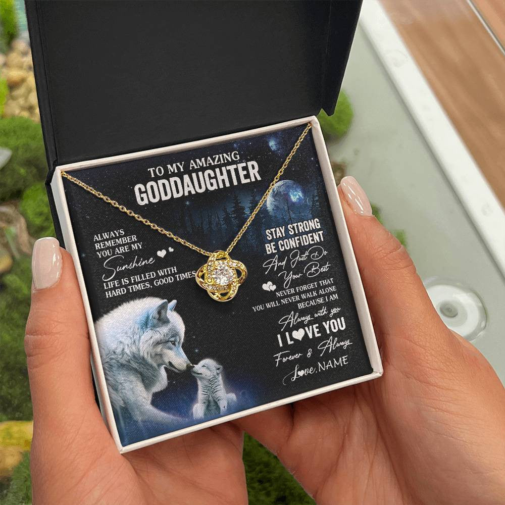 Love Knot Necklace 18K Yellow Gold Finish | 2 | Personalized To My Goddaughter Necklace From Aunt Uncle Moon Wolf Goddaughter Birthday Gifts Jewelry Graduation Christmas Customized Gift Box Message Card | teecentury