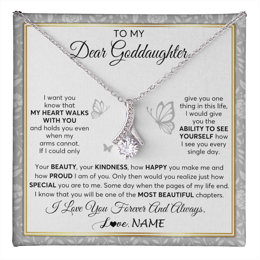 Alluring Beauty Necklace 14K White Gold Finish | 1 | Personalized To My Goddaughter Necklace From Aunt Uncle My Heart Walks With You Goddaughter Birthday Gifts Jewelry Christmas Customized Gift Box Message Card | teecentury
