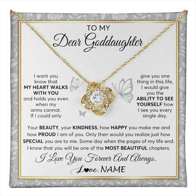 Love Knot Necklace 18K Yellow Gold Finish | 1 | Personalized To My Goddaughter Necklace From Aunt Uncle My Heart Walks With You Goddaughter Birthday Gifts Jewelry Christmas Customized Gift Box Message Card | teecentury