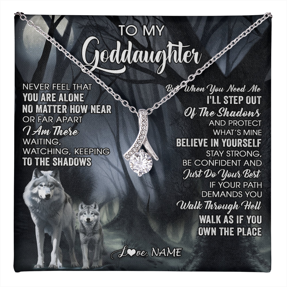 Alluring Beauty Necklace 14K White Gold Finish | 1 | Personalized To My Goddaughter Necklace From Aunt Uncle Never Feel That You Are Alone Wolf Birthday Gifts Jewelry Christmas Customized Gift Box Message Card | teecentury