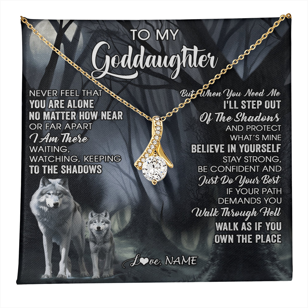 Alluring Beauty Necklace 18K Yellow Gold Finish | 1 | Personalized To My Goddaughter Necklace From Aunt Uncle Never Feel That You Are Alone Wolf Birthday Gifts Jewelry Christmas Customized Gift Box Message Card | teecentury