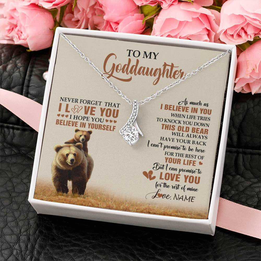 Alluring Beauty Necklace 14K White Gold Finish | 2 | Personalized To My Goddaughter Necklace From Aunt Uncle This Old Bear Love You Goddaughter Birthday Graduation Christmas Customized Gift Box Message Card | teecentury