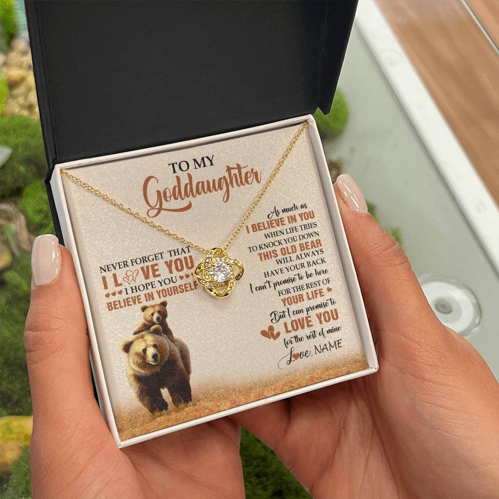 Love Knot Necklace 18K Yellow Gold Finish | 2 | Personalized To My Goddaughter Necklace From Aunt Uncle This Old Bear Love You Goddaughter Birthday Graduation Christmas Customized Gift Box Message Card | teecentury