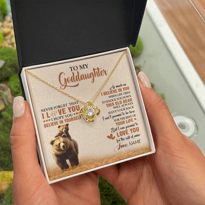 Love Knot Necklace 18K Yellow Gold Finish | 2 | Personalized To My Goddaughter Necklace From Aunt Uncle This Old Bear Love You Goddaughter Birthday Graduation Christmas Customized Gift Box Message Card | teecentury