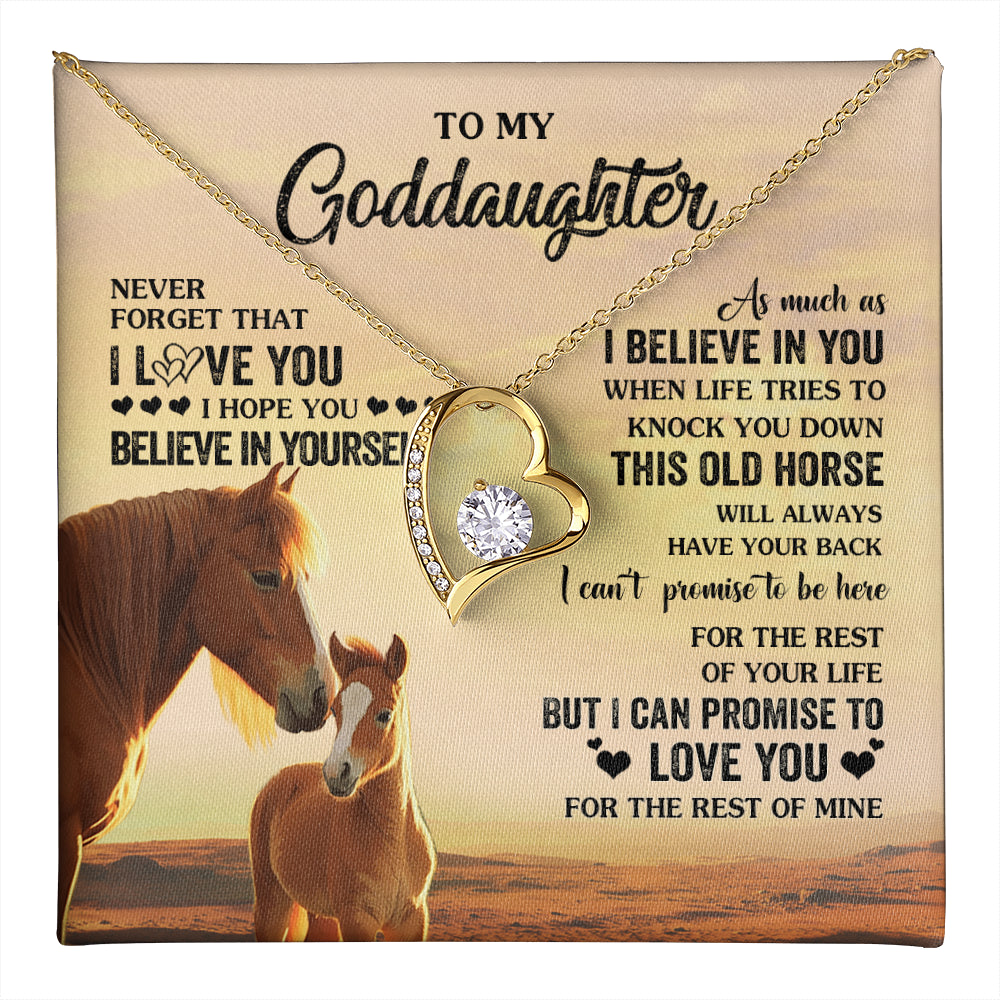 Forever Love Necklace 18K Yellow Gold Finish | 1 | Personalized To My Goddaughter Necklace From Aunt Uncle This Old Horse Love You Goddaughter Birthday Jewelry Christmas Customized Gift Box Message Card | teecentury