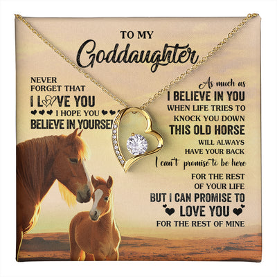 Forever Love Necklace 18K Yellow Gold Finish | 1 | Personalized To My Goddaughter Necklace From Aunt Uncle This Old Horse Love You Goddaughter Birthday Jewelry Christmas Customized Gift Box Message Card | teecentury