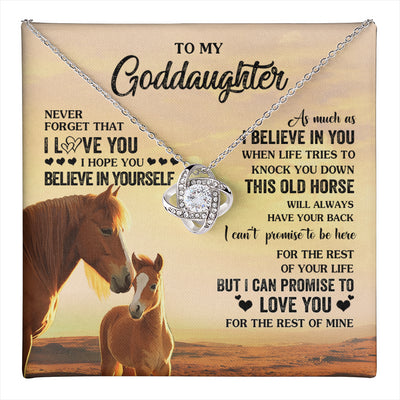 Love Knot Necklace 14K White Gold Finish | 1 | Personalized To My Goddaughter Necklace From Aunt Uncle This Old Horse Love You Goddaughter Birthday Jewelry Christmas Customized Gift Box Message Card | teecentury