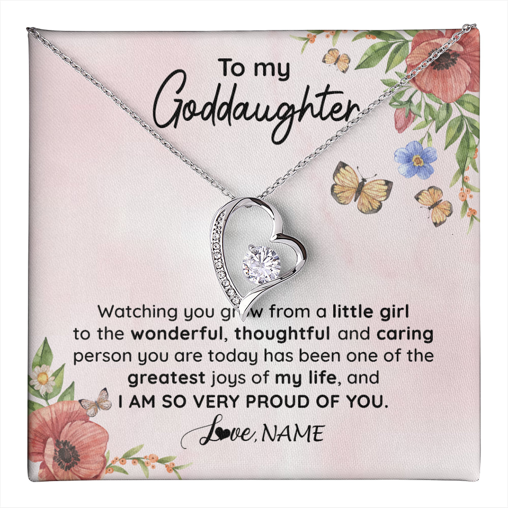 Forever Love Necklace 14K White Gold Finish | 1 | Personalized To My Goddaughter Necklace From Aunt Uncle Watching You Grow Goddaughter Birthday Gifts Graduation Christmas Customized Gift Box Message Card | teecentury