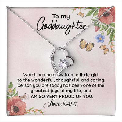 Forever Love Necklace 14K White Gold Finish | 1 | Personalized To My Goddaughter Necklace From Aunt Uncle Watching You Grow Goddaughter Birthday Gifts Graduation Christmas Customized Gift Box Message Card | teecentury