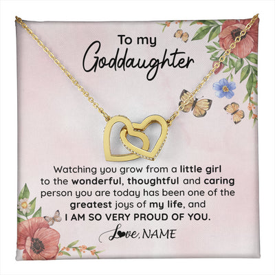 Interlocking Hearts Necklace 18K Yellow Gold Finish | 1 | Personalized To My Goddaughter Necklace From Aunt Uncle Watching You Grow Goddaughter Birthday Gifts Graduation Christmas Customized Gift Box Message Card | teecentury